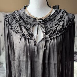 Talbots Black Ruffled Nightgown